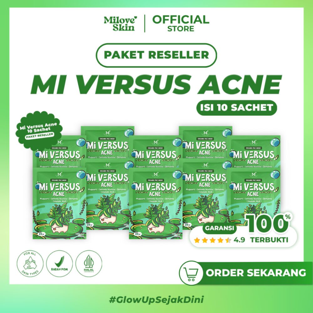 Milove Skin Mi Versus Acne (Masker Wajah Organik Solusi Jerawat, Glowing, Bopeng) Terbaik - Paket Reseller 10 Pouch MI ACNE
