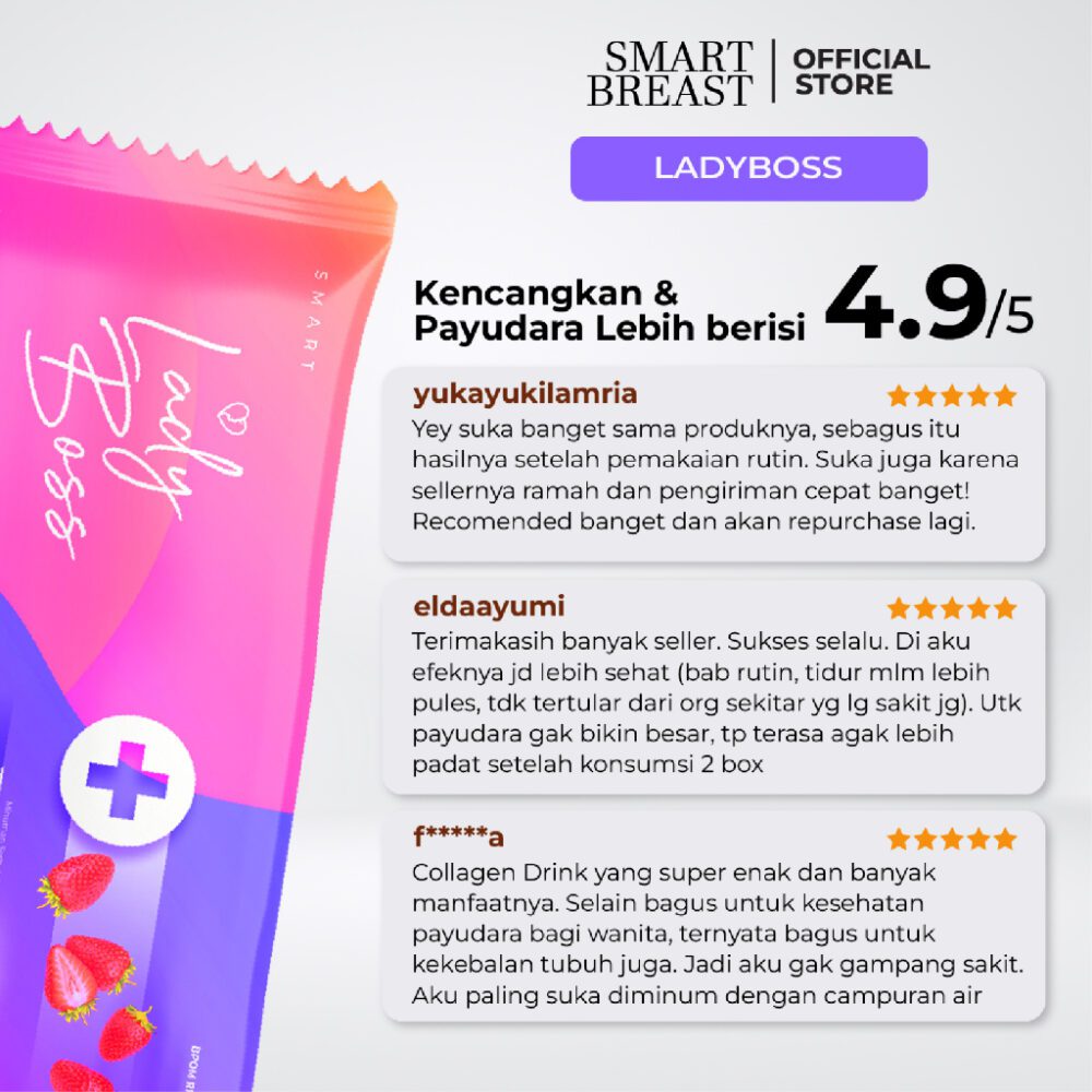 Smart Breast -LADYBOSS Breast & Collagen Drink ( Minuman Pencerah Kulit dan Pengencang Payudara ) - Gambar 8