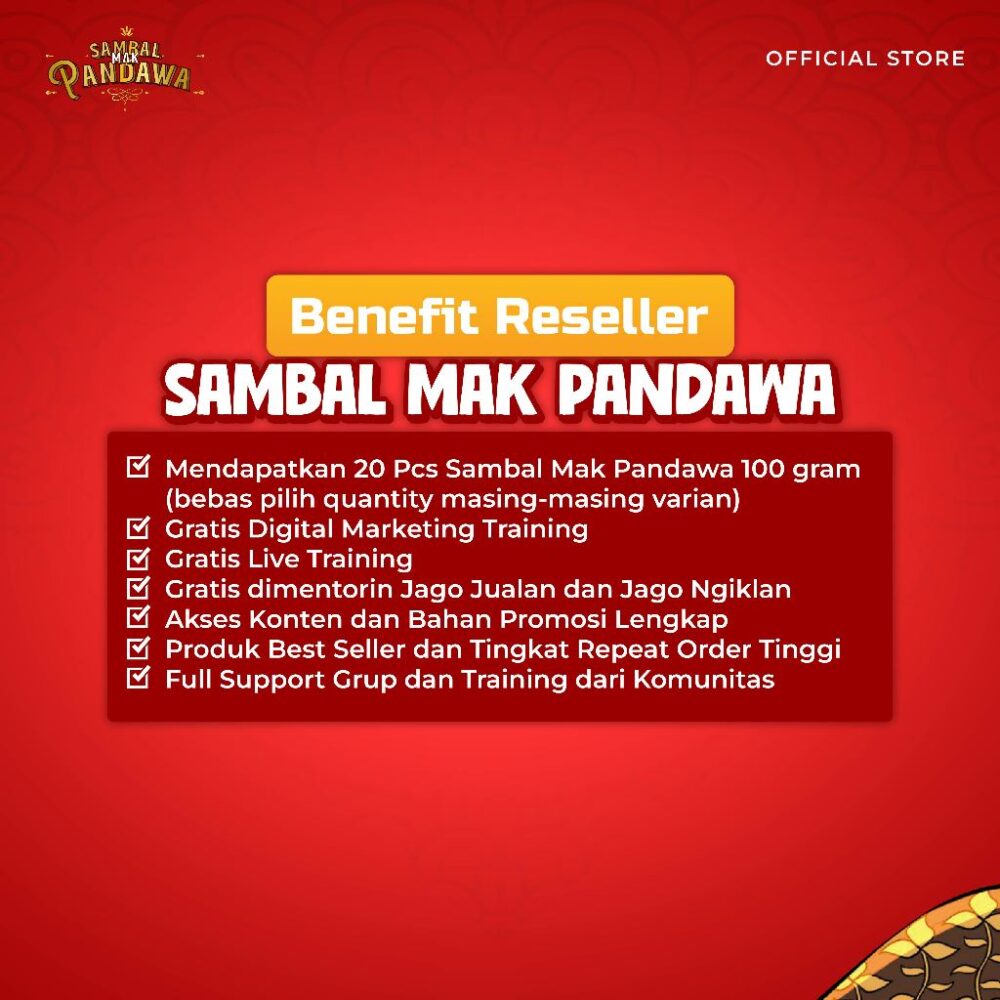 Paket Usaha Reseller Pengusaha Level Up- 50 pcs Sambal Mak Pandawa - Gambar 3
