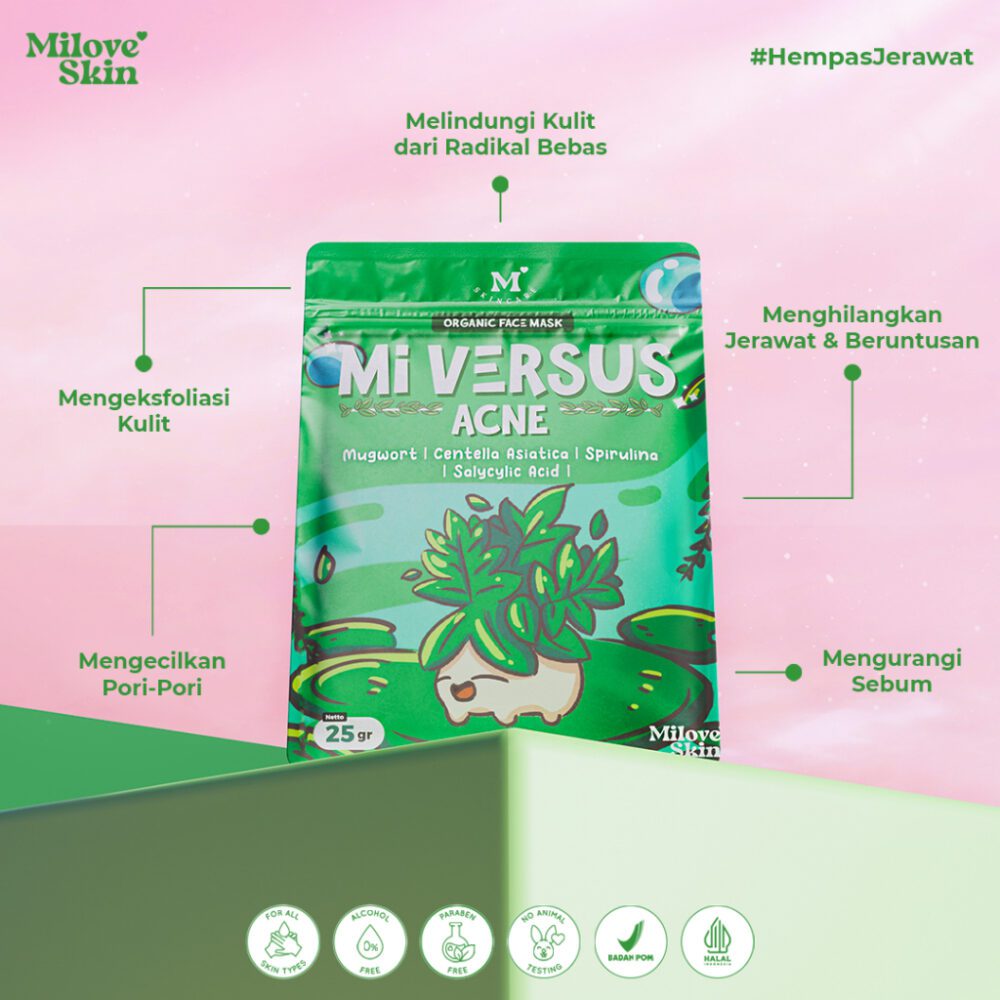 Milove Skin - Mi Versus Acne (Masker Wajah Organik Solusi Jerawat, Glowing, Bopeng, dsb) - Gambar 2