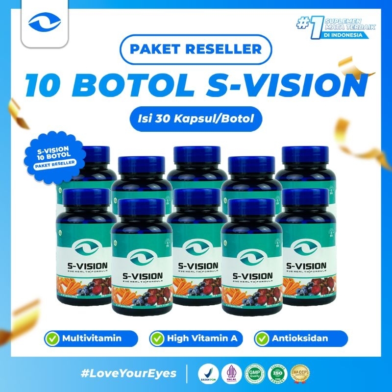 S-VISION (OBAT MATA MINUS, PLUS, SILINDER) - Paket Reseller 10 Botol 30 Kapsul